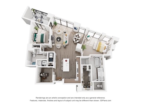 Floor plan for 2 beds, 2 baths, 1488 sqft